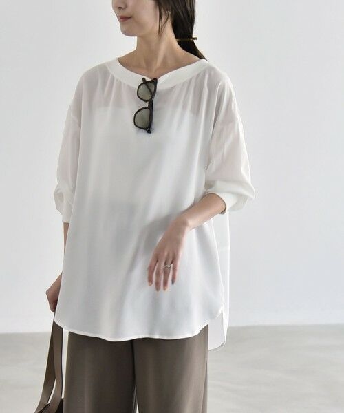 SHIPS / シップス シャツ・ブラウス | 《予約》quaranciel:〈手洗い可能〉ジョーゼット リブ オーバーサイズ ブラウス（オフホワイト）