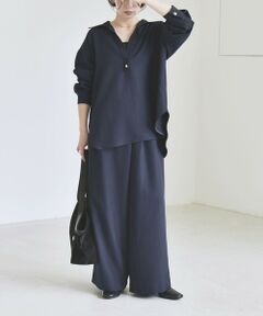 SHIPS / シップス ロング・マキシ丈ワンピース | 《予約》quaranciel:〈洗濯機可能〉ウールライク Vネック スキッパー シャツ & ワイド パンツ セットアップ