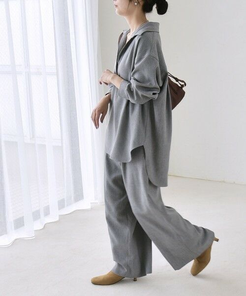 SHIPS / シップス ロング・マキシ丈ワンピース | 《予約》quaranciel:〈洗濯機可能〉ウールライク Vネック スキッパー シャツ & ワイド パンツ セットアップ | 詳細1