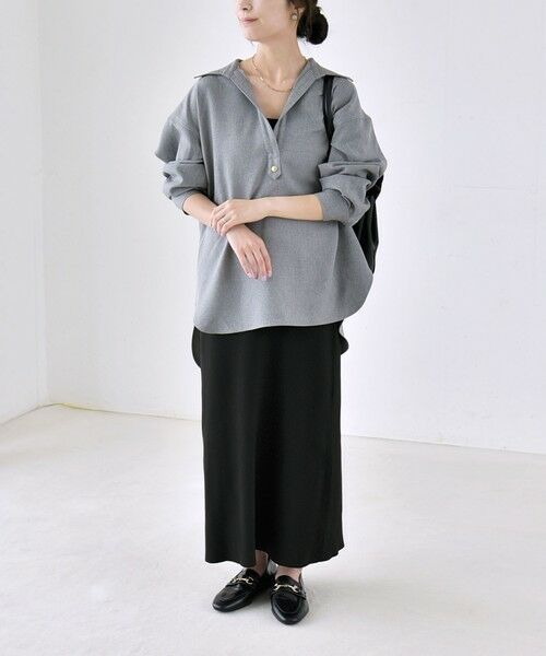 SHIPS / シップス ロング・マキシ丈ワンピース | 《予約》quaranciel:〈洗濯機可能〉ウールライク Vネック スキッパー シャツ & ワイド パンツ セットアップ | 詳細10