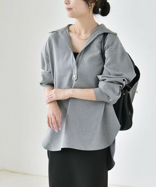 SHIPS / シップス ロング・マキシ丈ワンピース | 《予約》quaranciel:〈洗濯機可能〉ウールライク Vネック スキッパー シャツ & ワイド パンツ セットアップ | 詳細12