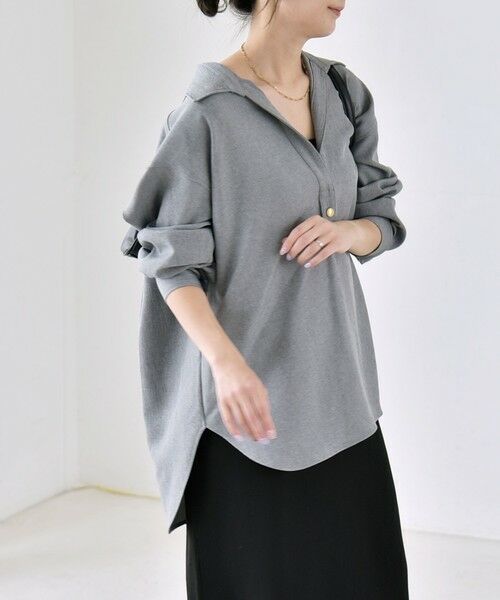 SHIPS / シップス ロング・マキシ丈ワンピース | 《予約》quaranciel:〈洗濯機可能〉ウールライク Vネック スキッパー シャツ & ワイド パンツ セットアップ | 詳細13