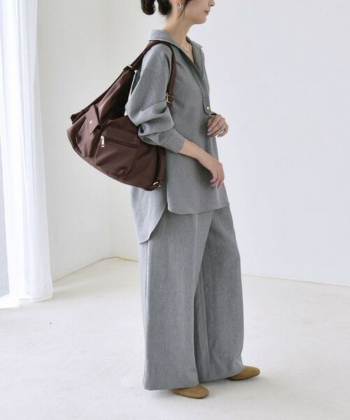 SHIPS / シップス ロング・マキシ丈ワンピース | 《予約》quaranciel:〈洗濯機可能〉ウールライク Vネック スキッパー シャツ & ワイド パンツ セットアップ | 詳細7