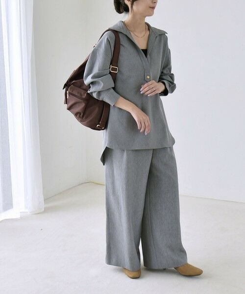 SHIPS / シップス ロング・マキシ丈ワンピース | 《予約》quaranciel:〈洗濯機可能〉ウールライク Vネック スキッパー シャツ & ワイド パンツ セットアップ | 詳細8