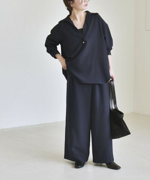 SHIPS / シップス ロング・マキシ丈ワンピース | 《予約》quaranciel:〈洗濯機可能〉ウールライク Vネック スキッパー シャツ & ワイド パンツ セットアップ | 詳細30