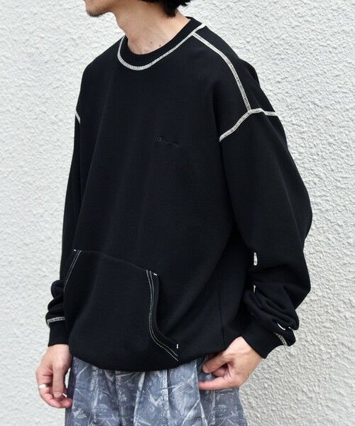 SHIPS / シップス スウェット | 【SHIPS any別注】Champion: ワンポイント ロゴ 刺繍 ステッチ リラックス スウェット◆(ブラック)