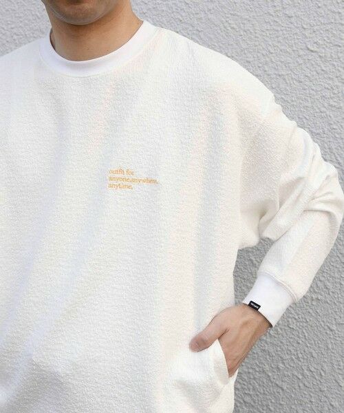 SHIPS / シップス カットソー | SHIPS any:〈洗濯機可能〉フクレ ジャカード ロゴ 刺繍 サイドポケットTシャツ(ロンT)◆ | 詳細3