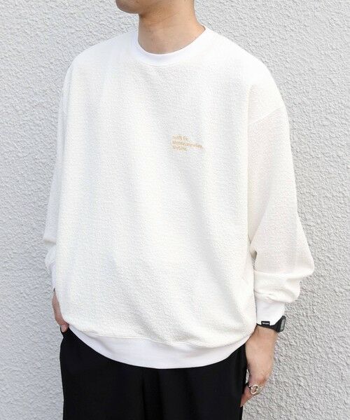 SHIPS / シップス カットソー | SHIPS any:〈洗濯機可能〉フクレ ジャカード ロゴ 刺繍 サイドポケットTシャツ(ロンT)◆(ホワイト)