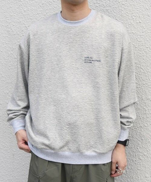 SHIPS / シップス カットソー | SHIPS any:〈洗濯機可能〉フクレ ジャカード ロゴ 刺繍 サイドポケットTシャツ(ロンT)◆(グレー)