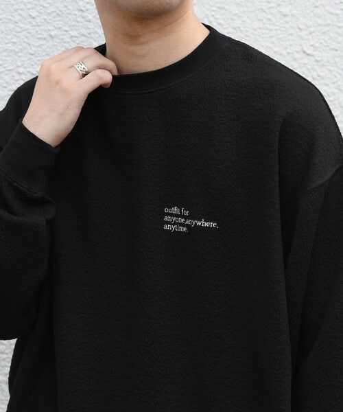 SHIPS / シップス カットソー | SHIPS any:〈洗濯機可能〉フクレ ジャカード ロゴ 刺繍 サイドポケットTシャツ(ロンT)◆(ブラック)