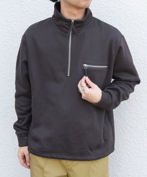 SHIPS / シップス スウェット | SHIPS any:〈洗濯機可能〉ハーフジップ スピンドル ポケット 裏起毛 スウェット◆（チャコールグレー）