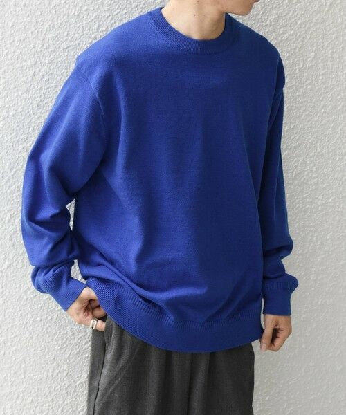 SHIPS / シップス ニット・セーター | SHIPS any:〈手洗い可能〉ウール混 アンチピリング デザインリブ クルーネック ニット◆（ブルー）