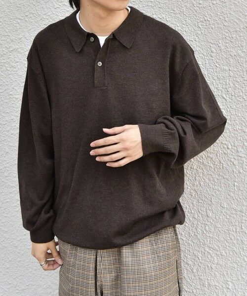 SHIPS / シップス ニット・セーター | SHIPS any:〈手洗い可能〉ウール混 アンチピリング デザインリブ リラックス ニット ポロ◆（ブラウン）