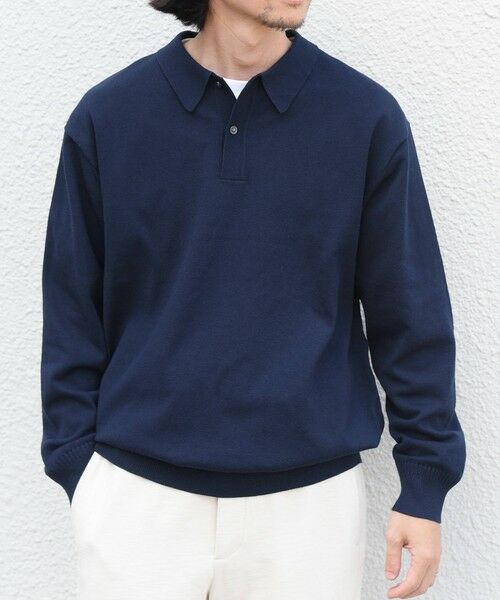 SHIPS / シップス ニット・セーター | SHIPS any:〈手洗い可能〉ウール混 アンチピリング デザインリブ リラックス ニット ポロ◆（ネイビー）