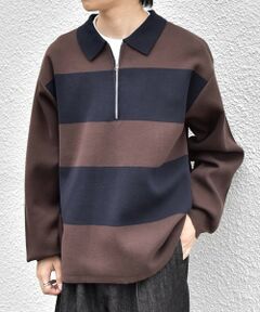 SHIPS / シップス ニット・セーター | SHIPS any:〈手洗い可能〉ラガー ボーダー ハーフジップ ニット ポロ◆