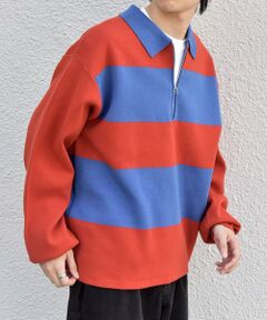 SHIPS / シップス ニット・セーター | SHIPS any:〈手洗い可能〉ラガー ボーダー ハーフジップ ニット ポロ◆