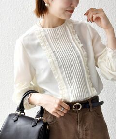 SHIPS / シップス シャツ・ブラウス | 《予約》SHIPS any:〈洗濯機可能〉シアー ピンタック フリル クルーネック ブラウス