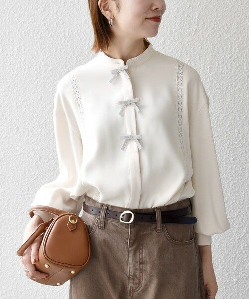 SHIPS / シップス シャツ・ブラウス | 《予約》SHIPS any:〈手洗い可能〉リボン モチーフ スタンドカラー シャツ ブラウス［NAVY BLUE］ | 詳細3