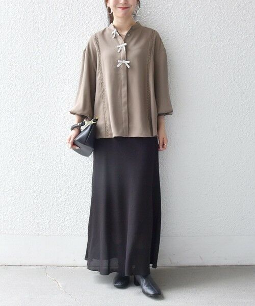 SHIPS / シップス シャツ・ブラウス | 《予約》SHIPS any:〈手洗い可能〉リボン モチーフ スタンドカラー シャツ ブラウス［NAVY BLUE］ | 詳細8