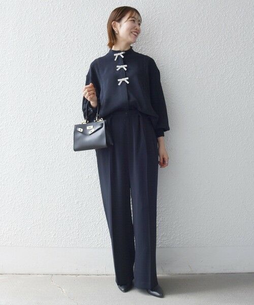 SHIPS / シップス シャツ・ブラウス | 《予約》SHIPS any:〈手洗い可能〉リボン モチーフ スタンドカラー シャツ ブラウス［NAVY BLUE］ | 詳細25