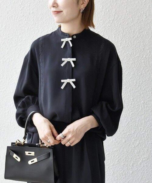 SHIPS / シップス シャツ・ブラウス | 《予約》SHIPS any:〈手洗い可能〉リボン モチーフ スタンドカラー シャツ ブラウス［NAVY BLUE］ | 詳細27