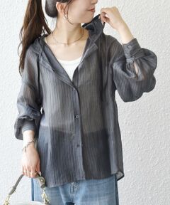 SHIPS / シップス シャツ・ブラウス | 〈手洗い可能〉シアー ストライプ フーディー シャツ