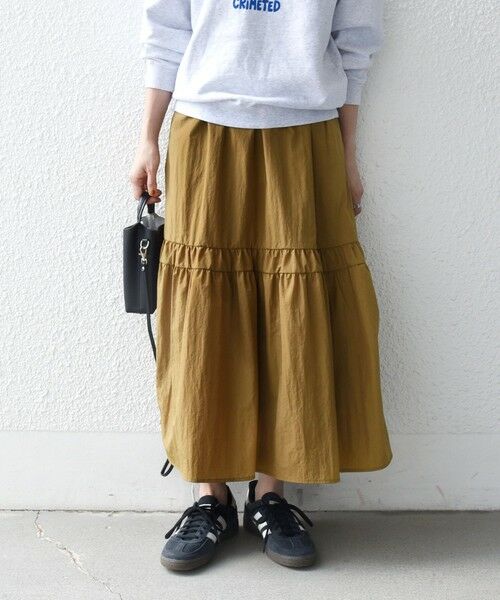 SHIPS / シップス ロング・マキシ丈スカート | 《予約》SHIPS any:〈洗濯機可能〉ウエスト リブ ギャザー スカート［NAVY BLUE］（キャメル）