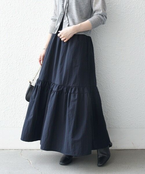 SHIPS / シップス ロング・マキシ丈スカート | 《予約》SHIPS any:〈洗濯機可能〉ウエスト リブ ギャザー スカート［NAVY BLUE］（ネイビー）