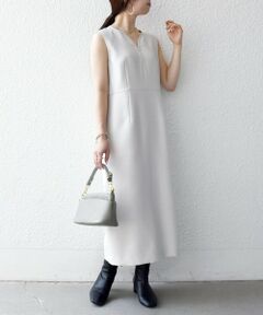 SHIPS / シップス ロング・マキシ丈ワンピース | 《予約》SHIPS any:〈洗濯機可能〉カーブネック ノースリーブ ワンピース［NAVY BLUE］