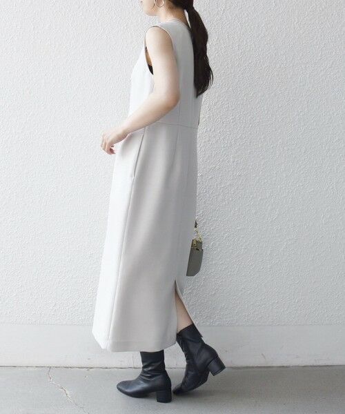 SHIPS / シップス ロング・マキシ丈ワンピース | 《予約》SHIPS any:〈洗濯機可能〉カーブネック ノースリーブ ワンピース［NAVY BLUE］ | 詳細4