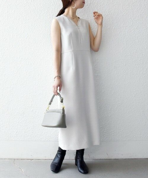 SHIPS / シップス ロング・マキシ丈ワンピース | 《予約》SHIPS any:〈洗濯機可能〉カーブネック ノースリーブ ワンピース［NAVY BLUE］（ナチュラル）