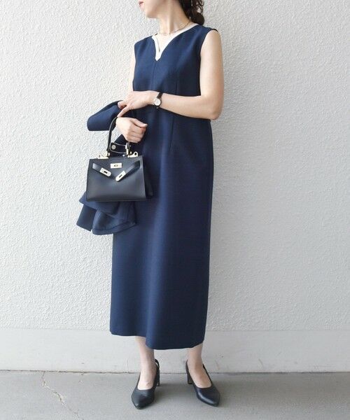 SHIPS / シップス ロング・マキシ丈ワンピース | 《予約》SHIPS any:〈洗濯機可能〉カーブネック ノースリーブ ワンピース［NAVY BLUE］ | 詳細12