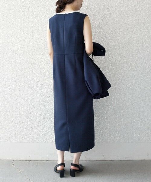 SHIPS / シップス ロング・マキシ丈ワンピース | 《予約》SHIPS any:〈洗濯機可能〉カーブネック ノースリーブ ワンピース［NAVY BLUE］ | 詳細14