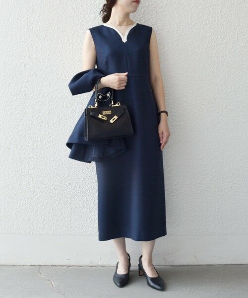 SHIPS / シップス ロング・マキシ丈ワンピース | 《予約》SHIPS any:〈洗濯機可能〉カーブネック ノースリーブ ワンピース［NAVY BLUE］ | 詳細11