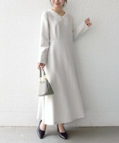 SHIPS / シップス ロング・マキシ丈ワンピース | 《予約》SHIPS any:〈洗濯機可能〉レースカラー ロング スリーブ ワンピース［NAVY BLUE］