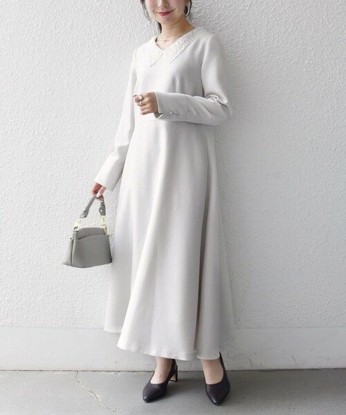 SHIPS / シップス ロング・マキシ丈ワンピース | 《予約》SHIPS any:〈洗濯機可能〉レースカラー ロング スリーブ ワンピース［NAVY BLUE］ | 詳細1