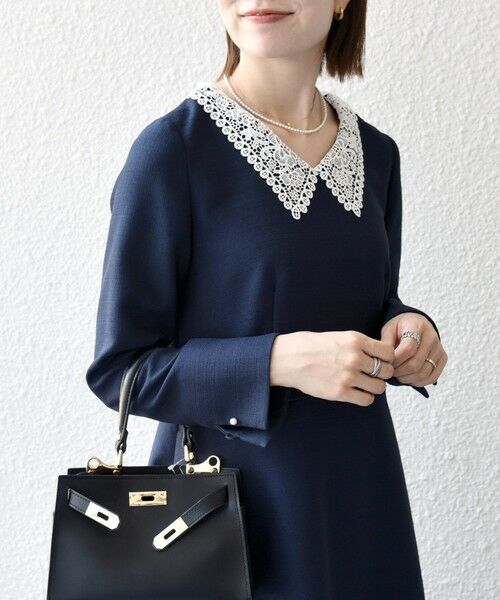 SHIPS / シップス ロング・マキシ丈ワンピース | 《予約》SHIPS any:〈洗濯機可能〉レースカラー ロング スリーブ ワンピース［NAVY BLUE］ | 詳細21