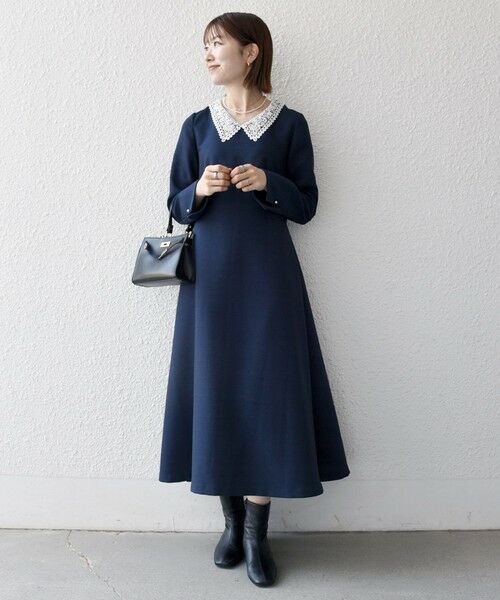 SHIPS / シップス ロング・マキシ丈ワンピース | 《予約》SHIPS any:〈洗濯機可能〉レースカラー ロング スリーブ ワンピース［NAVY BLUE］ | 詳細16