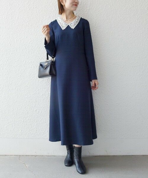 SHIPS / シップス ロング・マキシ丈ワンピース | 《予約》SHIPS any:〈洗濯機可能〉レースカラー ロング スリーブ ワンピース［NAVY BLUE］ | 詳細17