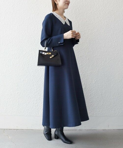 SHIPS / シップス ロング・マキシ丈ワンピース | 《予約》SHIPS any:〈洗濯機可能〉レースカラー ロング スリーブ ワンピース［NAVY BLUE］ | 詳細18