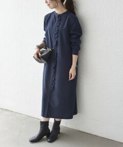 SHIPS / シップス ロング・マキシ丈ワンピース | 《予約》SHIPS any:〈洗濯機可能〉ピーチスキン フリル バンドカラー シャツ ワンピース