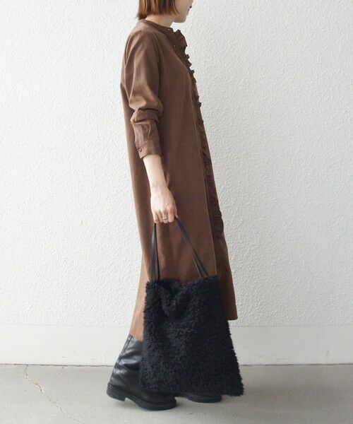 SHIPS / シップス ロング・マキシ丈ワンピース | 《予約》SHIPS any:〈洗濯機可能〉ピーチスキン フリル バンドカラー シャツ ワンピース | 詳細2
