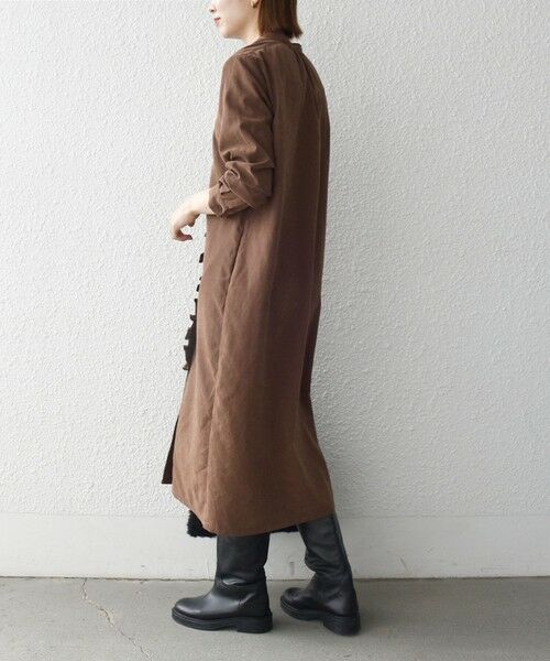 SHIPS / シップス ロング・マキシ丈ワンピース | 《予約》SHIPS any:〈洗濯機可能〉ピーチスキン フリル バンドカラー シャツ ワンピース | 詳細4