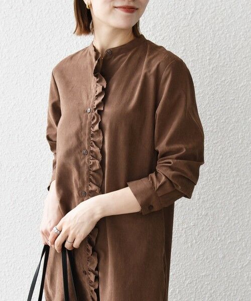 SHIPS / シップス ロング・マキシ丈ワンピース | 《予約》SHIPS any:〈洗濯機可能〉ピーチスキン フリル バンドカラー シャツ ワンピース | 詳細6