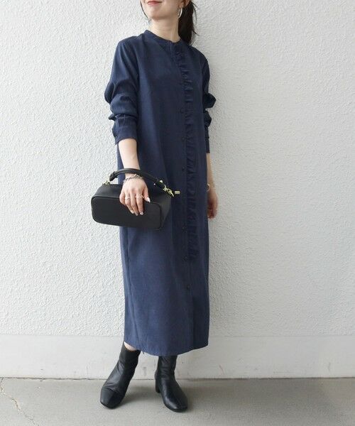 SHIPS / シップス ロング・マキシ丈ワンピース | 《予約》SHIPS any:〈洗濯機可能〉ピーチスキン フリル バンドカラー シャツ ワンピース | 詳細20