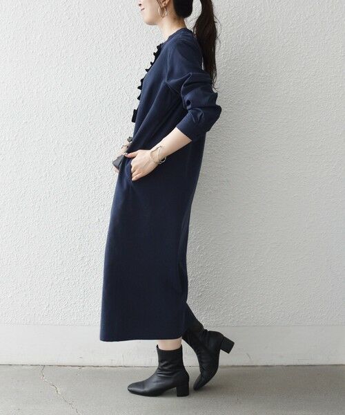 SHIPS / シップス ロング・マキシ丈ワンピース | 《予約》SHIPS any:〈洗濯機可能〉ピーチスキン フリル バンドカラー シャツ ワンピース | 詳細17