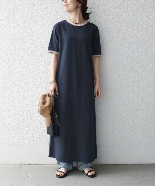 SHIPS / シップス ロング・マキシ丈ワンピース | SHIPS any:〈洗濯機可能〉バイカラー クルーネック TEE ワンピース | 詳細1