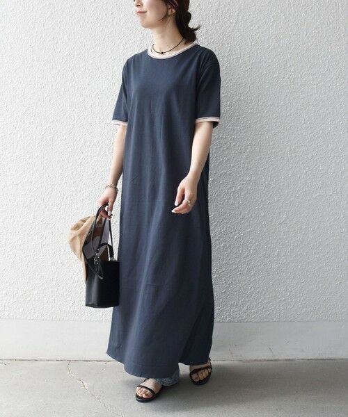 SHIPS / シップス ロング・マキシ丈ワンピース | SHIPS any:〈洗濯機可能〉バイカラー クルーネック TEE ワンピース | 詳細4