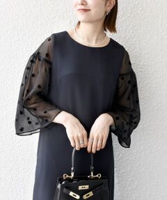 SHIPS / シップス ロング・マキシ丈ワンピース | 《予約》SHIPS any:〈手洗い可能〉シアー ドット コンビ ワンピース ［NAVY BLUE］