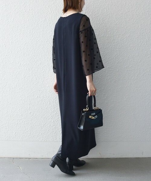 SHIPS / シップス ロング・マキシ丈ワンピース | 《予約》SHIPS any:〈手洗い可能〉シアー ドット コンビ ワンピース ［NAVY BLUE］ | 詳細20
